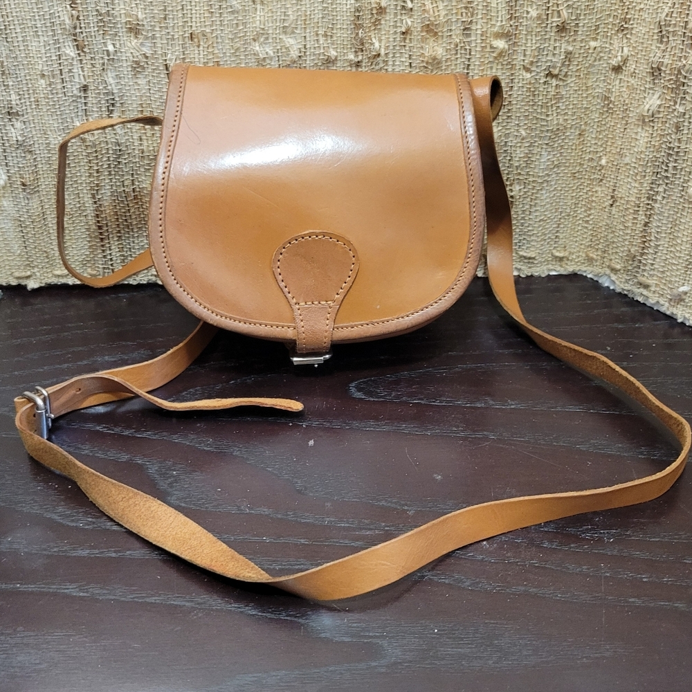 Vintage Cognac Mini Crossbody Saddle Bag Made in England